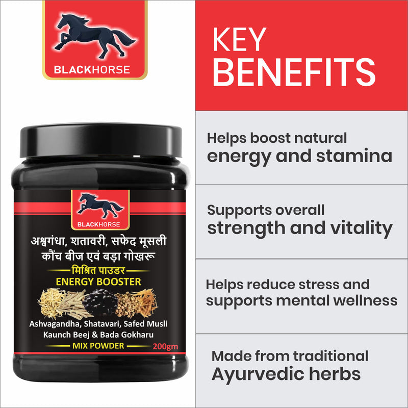 Energy Boost Mix Powder Ashwagandha, Safed Musli, Shatavari, Kaunch Beej